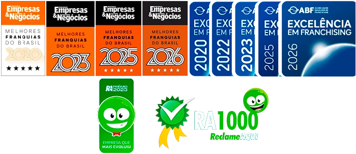 Selos: Melhores Franquias do Brasil, Excelência em Franchising ABF e RA1000